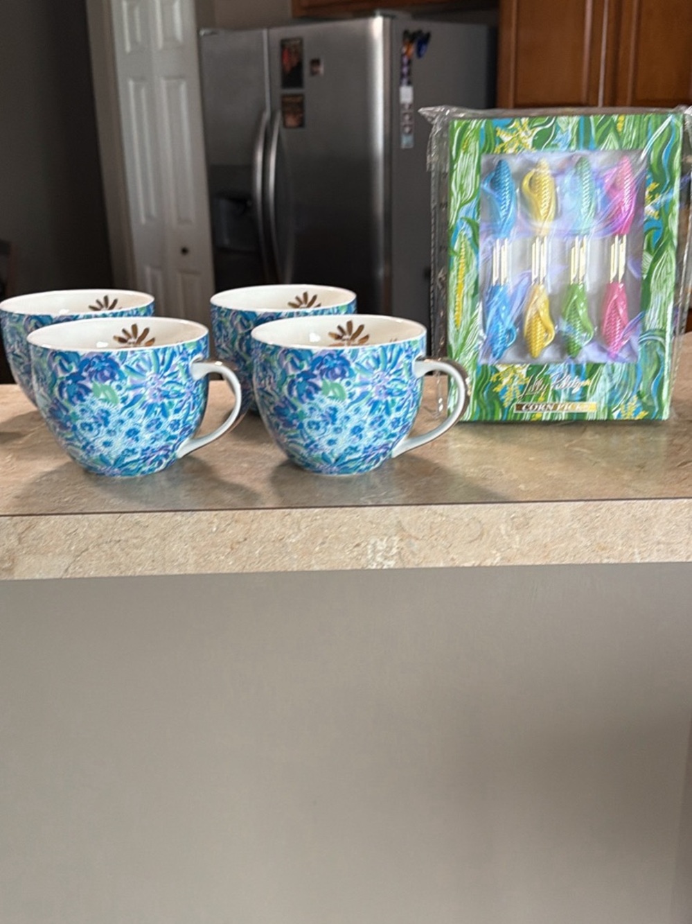 Lilly Pulitzer Blue, Green and White Floral Ceramic Pitcher